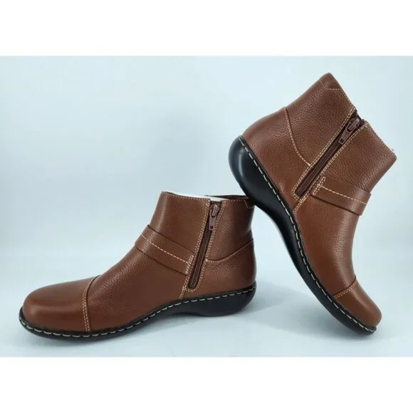 Clarks Women's Size 6.5 M Ashland Dark Tan Leather Pine Boots - Picture 7 of 13